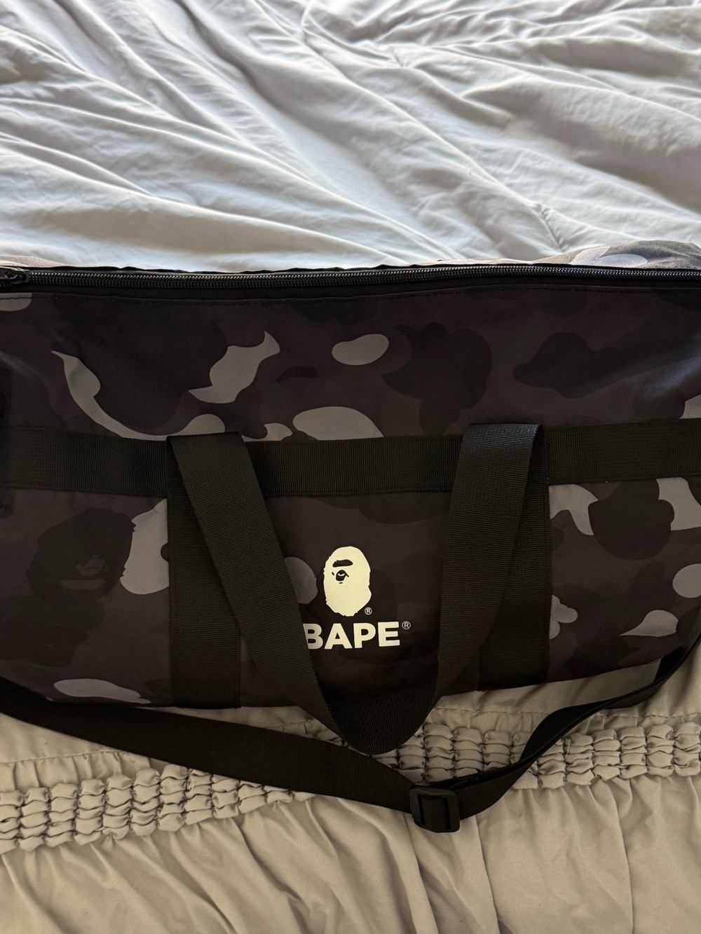 Bape Black & Gray Camo Duffel Bag with Magazine
